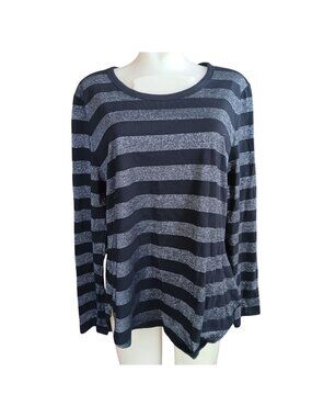 XL Liz Claiborne Womens Top Black & Silver Striped Thermal Tee X-Large NWT NEW